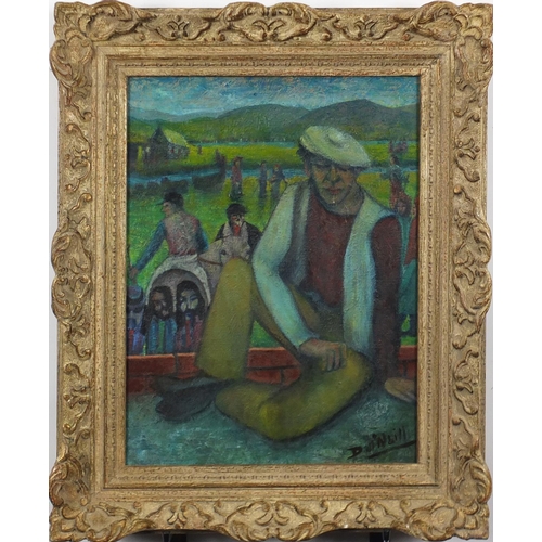 2147A - Seated sailor, oil onto canvas, bearing a signature D O'Neill, framed, 45cm 34cm