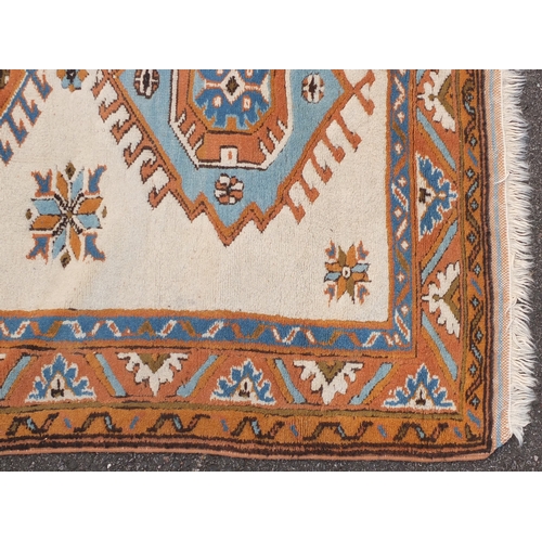99A - Turkish beige ground rug with geometric pattern 170cm x 100cm