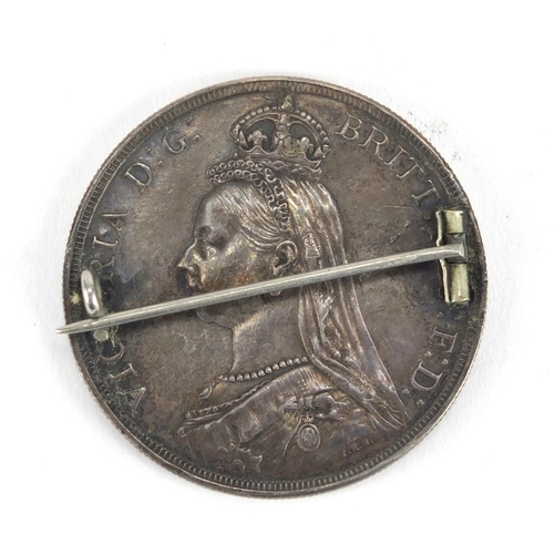 607A - Queen Victoria 1887 enamelled crown brooch