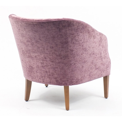 133 - Contemporary tub chair with purple upholstery raised on square tapering feet, 78cm high
