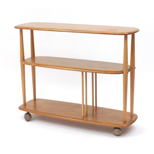 5 - Ercol elm Windsor bookcase trolley, 71cm H x 92cm W x 32cm D