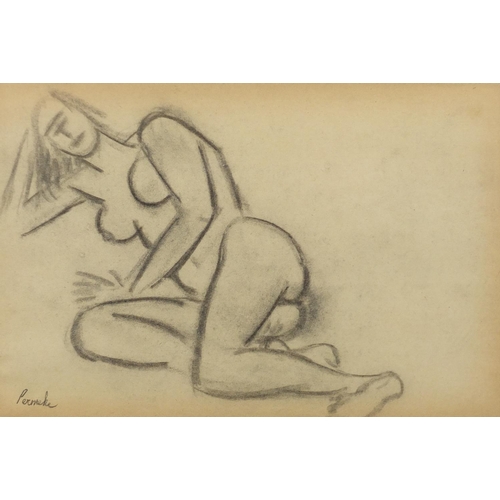 861a - Attributed to Constant Permeke - Reclining nude female, charcoal, mounted and framed, 30cm x 20cm (P... 