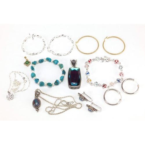 353 - Silver jewellery, some set with semi precious stones including hoop earrings, bracelets, pendants an... 