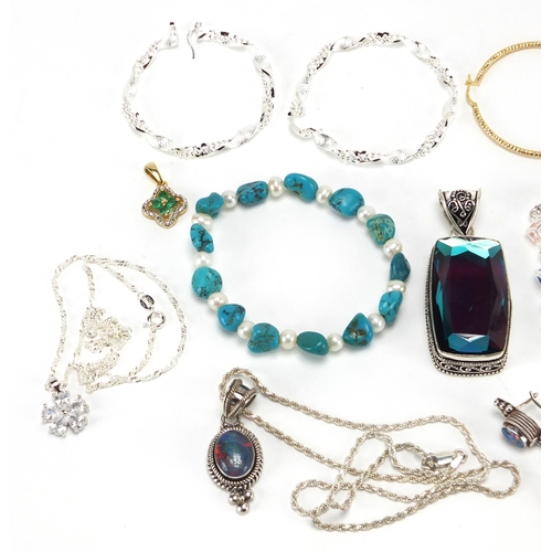 353 - Silver jewellery, some set with semi precious stones including hoop earrings, bracelets, pendants an... 