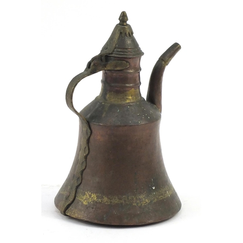 790 - Middle Eastern copper and brass water pot with hinged lid, 35cm high