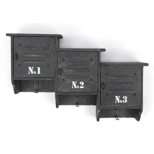 110 - Industrial style wall hanging lockers with coat hooks, 75cm wide