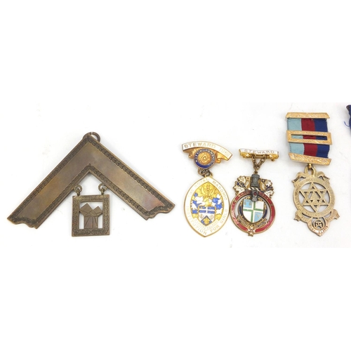 714 - Masonic medals and a silver Boy Scouts badge, some enamelled
