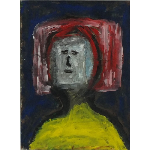 146 - Abstract composition, head and shoulders portrait, mixed media, mounted and framed, 39cm x 28.5cm