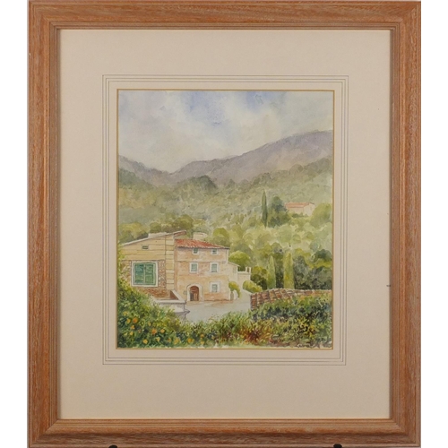 125 - Ron Brooker -Three continental courtyards, watercolours, each mounted and framed, the largest 30cm x... 