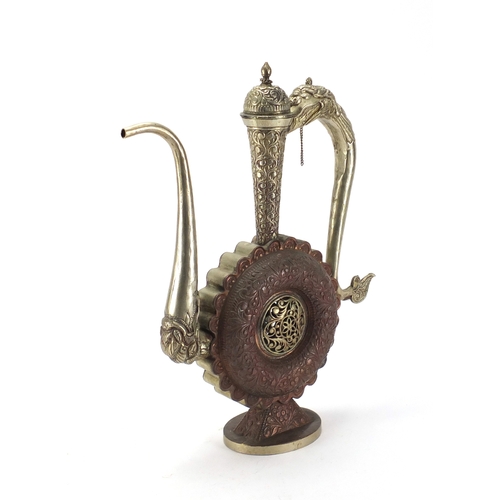 797 - Middle Eastern copper and white metal wine pot, 39cm high