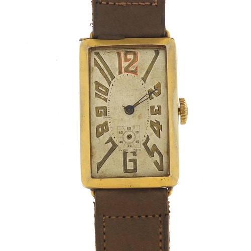 359 - Vintage gentleman's gold plated wristwatch with brown leather strap