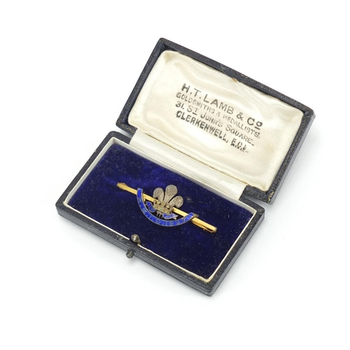 682 - Masonic enamelled brooch with tooled leather box