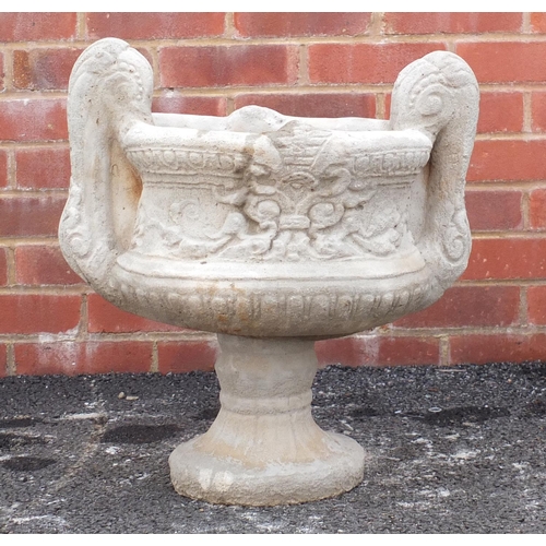 201 - Circular stoneware pedestal planter 54cm H x 36cm diameter