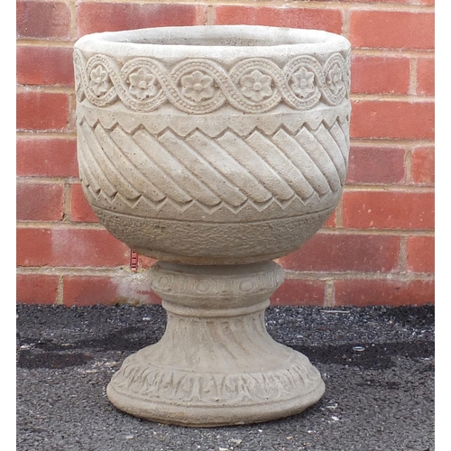 210 - Circular stoneware garden pedestal planter, 47cm H x  34cm diameter