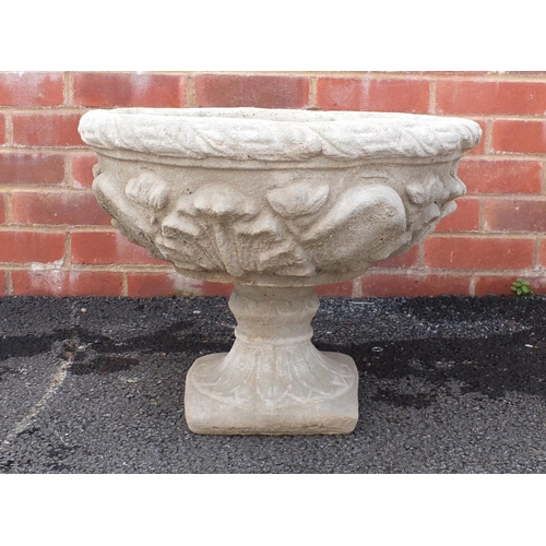 207 - Circular stoneware pedestal planter 41cm H x 54cm diameter