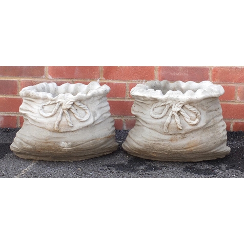 211 - Pair of garden stoneware sack design planters 24cm H x 34cm W