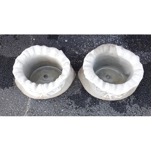 211 - Pair of garden stoneware sack design planters 24cm H x 34cm W