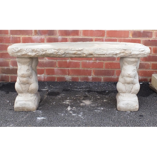 200 - Stoneware garden bench with squirrel supports 47cm H x 98cm W