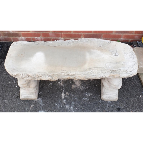 200 - Stoneware garden bench with squirrel supports 47cm H x 98cm W