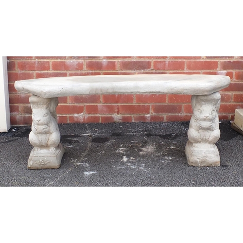 203 - Stoneware garden bench with squirrel supports 47cm H x 98cm W