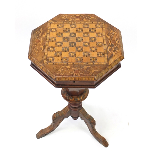 6 - Victorian inlaid walnut sewing/games table, 75cm high