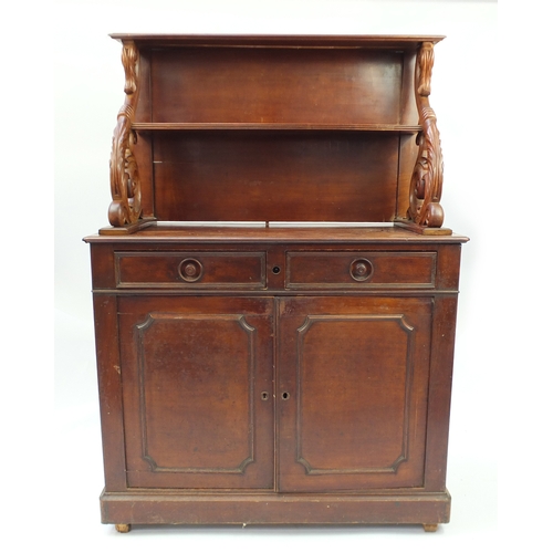 25 - Victorian mahogany side cabinet with open shelves above 2 drawers and pair of cupboard doors 156cm H... 