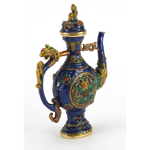 493 - Chinese enamelled teapot decorated with dragons, 22.5cm high
