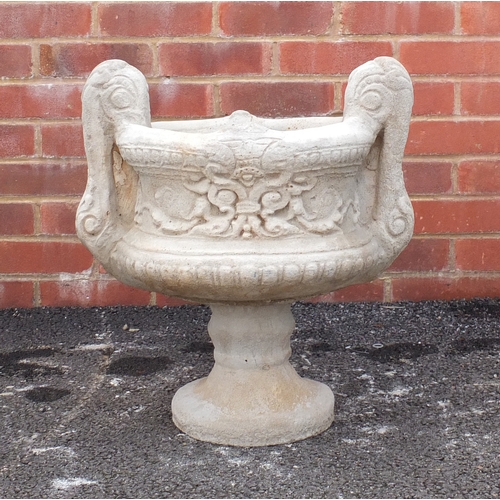 202 - Circular stoneware pedestal planter 54cm H x 36cm diameter