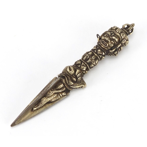 626 - Tibetan silver coloured metal dorje dagger, 14.5cm in length, approximate weight 173.8g