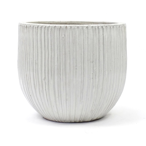 194 - Large cream glazed circular planter, 49cm high x 45cm in diameter