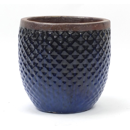 197 - Blue glazed circular planter, 39cm high x 40cm in diameter