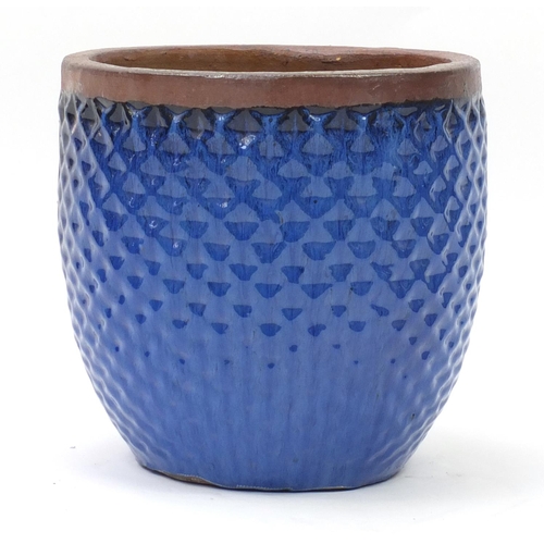 197 - Blue glazed circular planter, 39cm high x 40cm in diameter