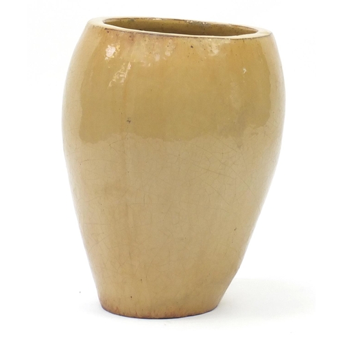 198 - Yellow glazed planter, 43cm high x 28cm in diameter