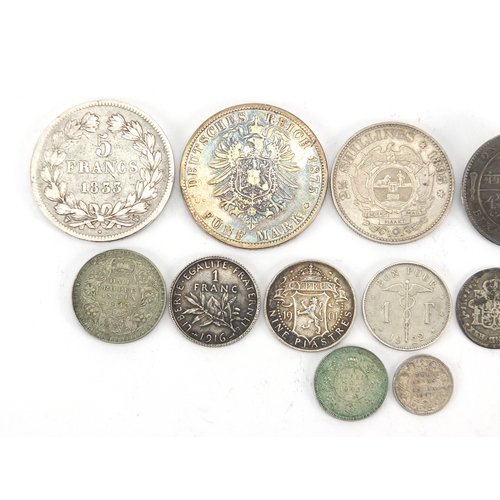 586 - 19th century and later coinage some silver including an 1833 five francs and 1875 German five marks