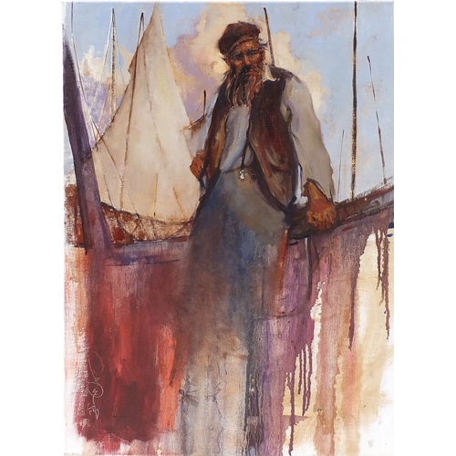 371A - Newlyn school portrait of a sailor, oil on canvas, unframed, 71cm x 51cm