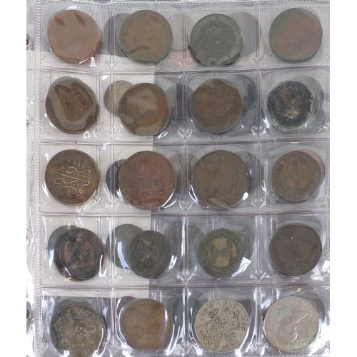 597A - Antique and later world coinage and tokens including some silver, arranged in an album