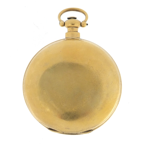 699A - Antique gentleman's gold coloured metal pocket watch, tests as gold, 5.7cm in diameter, approximate ... 