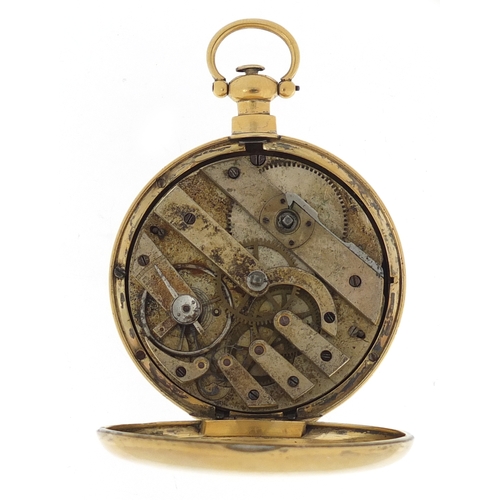 699A - Antique gentleman's gold coloured metal pocket watch, tests as gold, 5.7cm in diameter, approximate ... 