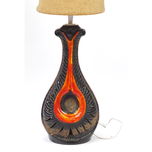 39 - 1970's Western Germany pottery lamp with shade, over all 140cm high