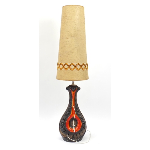 39 - 1970's Western Germany pottery lamp with shade, over all 140cm high