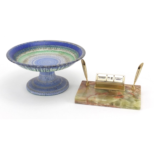 241 - Shelley pedestal comport and a brass and onyx desk stand with calendar