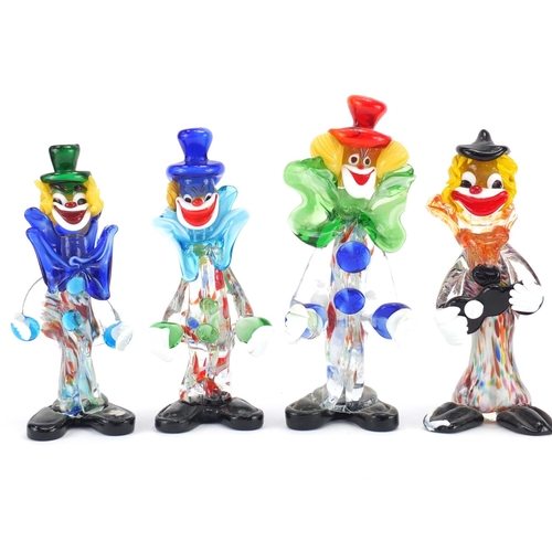 2411 - Five Murano colourful glass clowns, the largest 26cm high