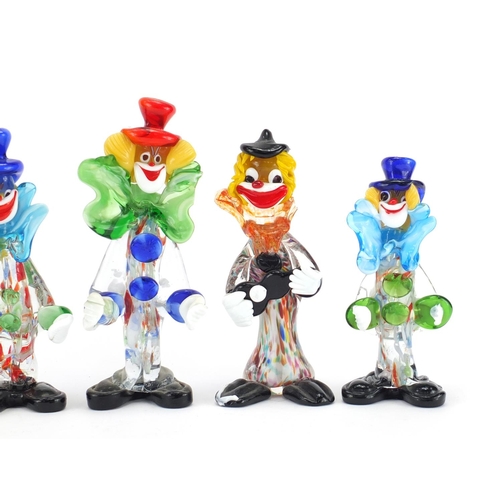 2411 - Five Murano colourful glass clowns, the largest 26cm high