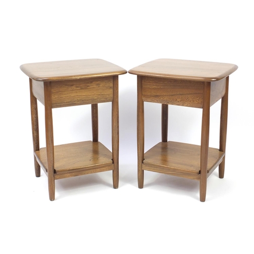 2 - Pair of Ercol elm Windsor lamp tables, each with frieze drawer and under tier, 65cm H x 49cm W x 44c... 
