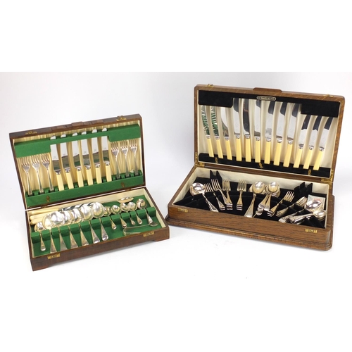 40 - Silver plated and stainless steel cutlery, housed in two oak canteens