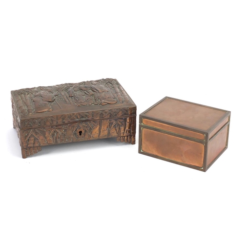 348 - Japanese antimony casket and a coppered cigarette box, the largest 19cm wide