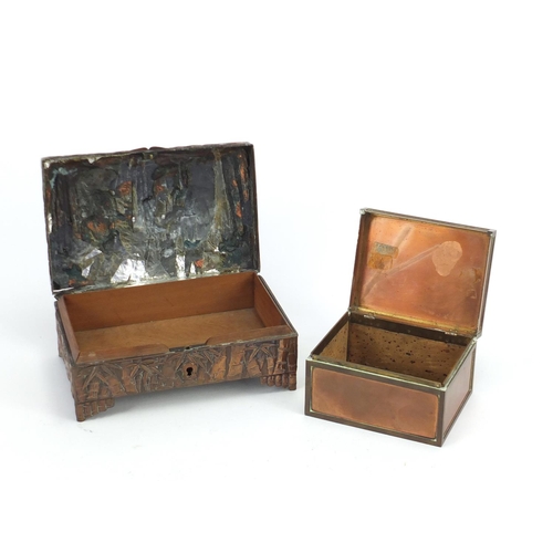 348 - Japanese antimony casket and a coppered cigarette box, the largest 19cm wide