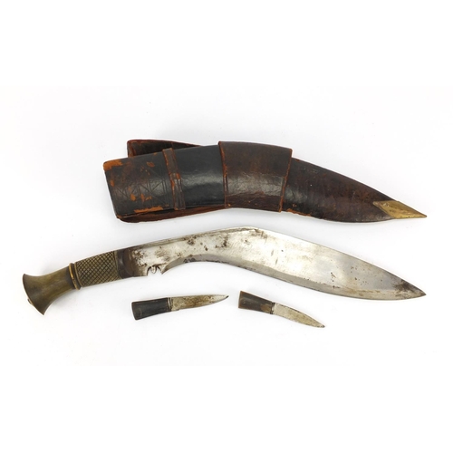 866 - Ghurkha's Kukri knife with leather sheath, 47cm in length