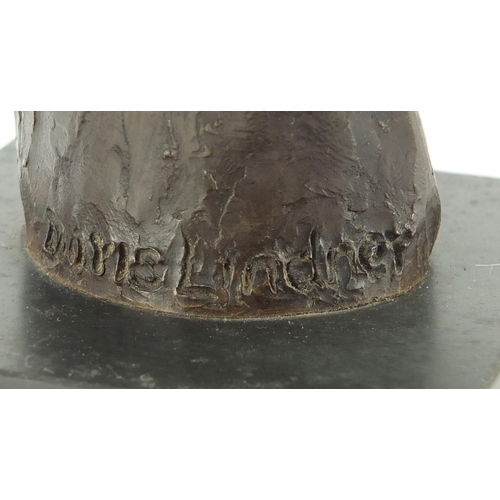 188 - Bronzed bust of a horse with black slate base, inscribed Done Lindner, 21cm high