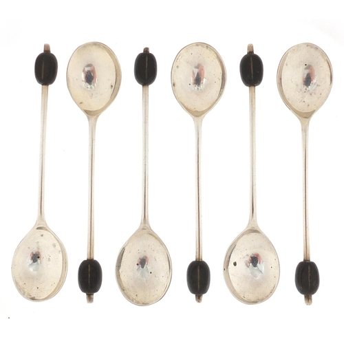 686 - Set of six silver coffee bean spoons, by Viners Sheffield 1936, 10.5cm in length, 52.0g
